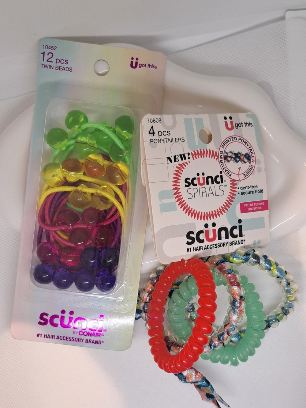 Scunci Spiral Coil Hair Ties and Colorful Twin Bead Elastics Bobbles Vintage New